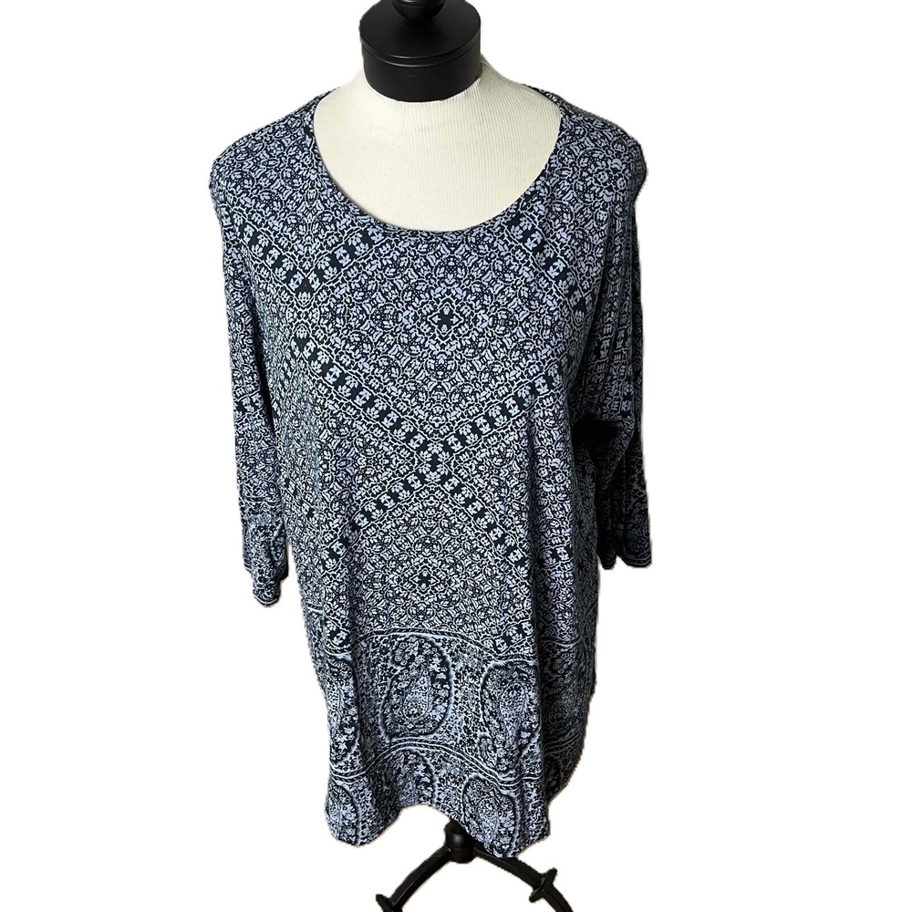 Lucky Brand Blue Floral Paisley Pullover Long Sleeve Peasant Tunic Top Size 2X